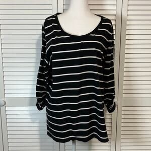Susan Graver Liquid Knit Black White Striped Scoop Neck Tunic Blouse Women 1X